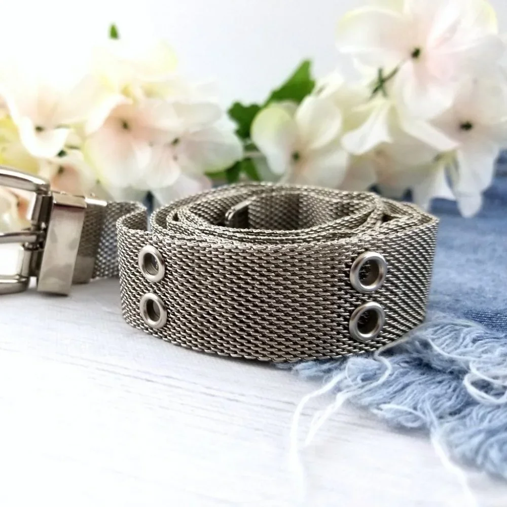 90s Vintage Grommet Mesh Belt - Picture 1 of 5